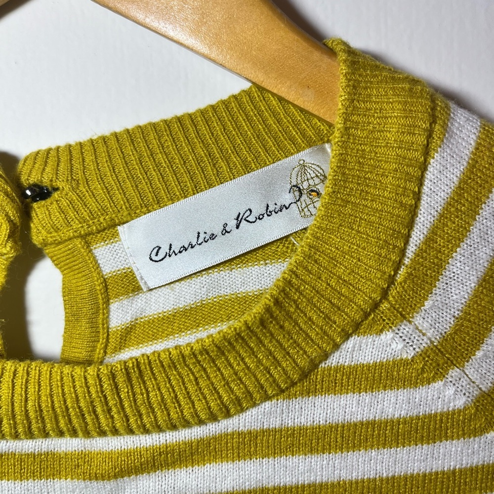 Charlie & Robin Anthropologie Women’s Sweater Yellow & White Stripped XS Boho - Picture 3 of 9